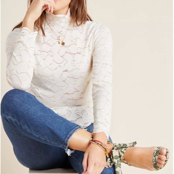 Anthropologie Lilla Lace Mock Neck Top - Picture 2 of 5